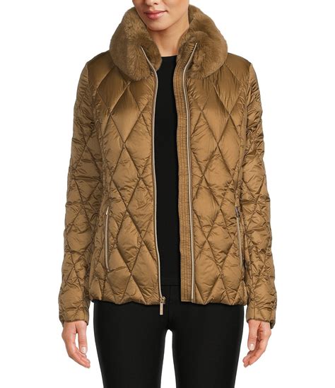 michael michael kors quilted down and faux fur puffer jacket|michael kors packable puffer jacket.